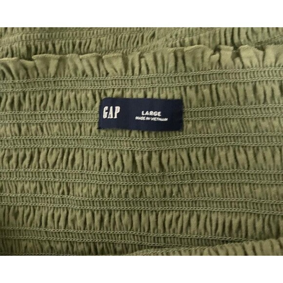 NWT GAP Women’s Off-Shoulder Smocked Stretch Cotton Blend Mini Dress Green Sz L - Picture 4 of 9